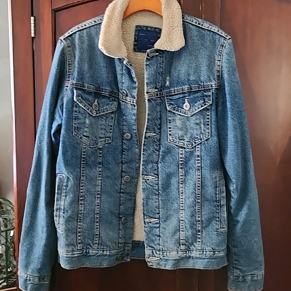 Zara Man Faux Sherpa Denim Trucker Jacket